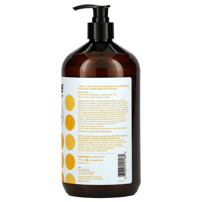EO Products Мыло 3в1 для всего тела: шампунь гель для душа и пена для ванны с ароматом кокоса и лимона 960 мл