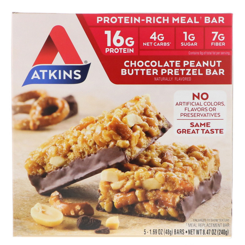 Atkins Батончики со вкусом претцелей с шоколадно арахисовой пастой 5 батончиков 1.7 унций (48 г) каждый