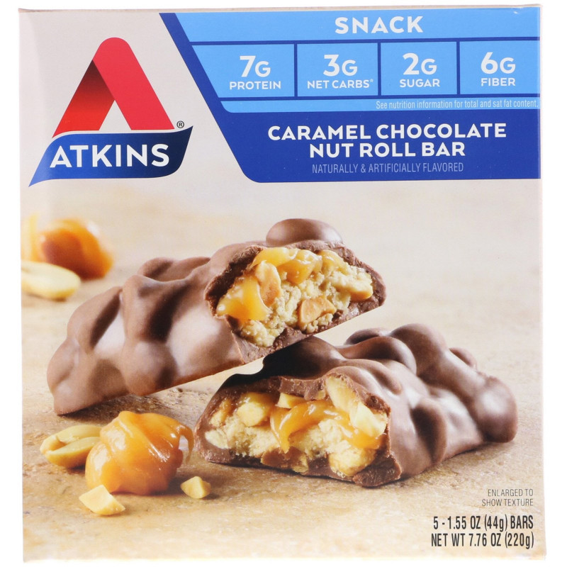 Atkins Advantage Карамель шоколад орех 5 батончиков 16 унции (44 г) каждый