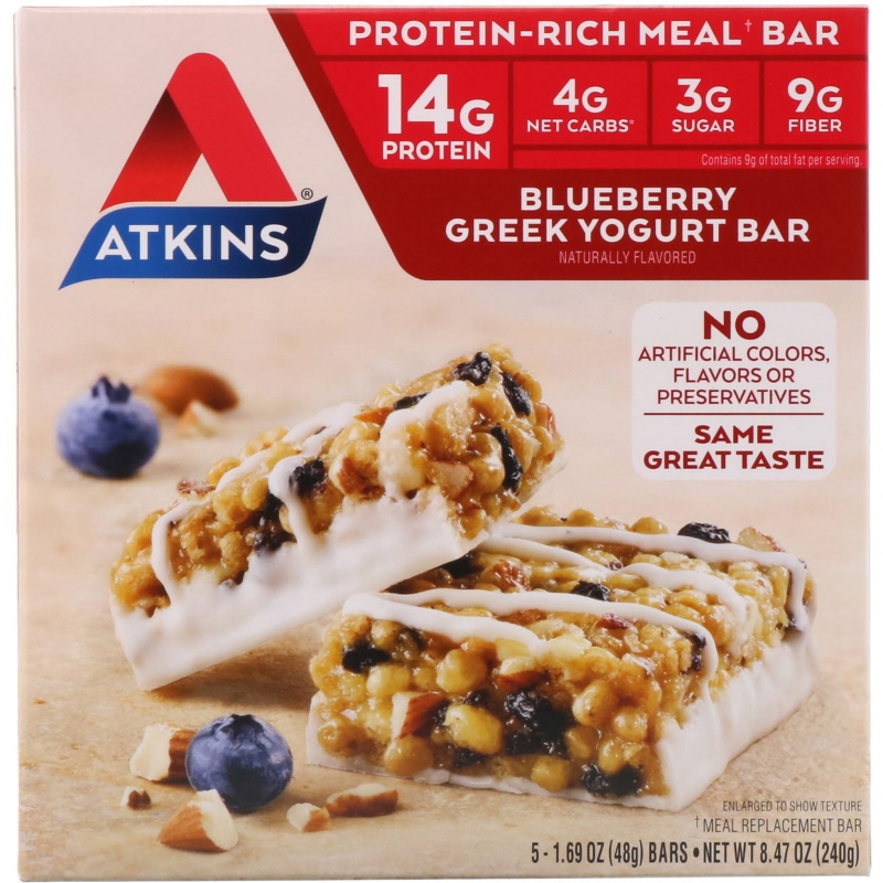 Atkins Батончик с греческим йогуртом черника 5 батончиков 1.7 унций (48 г) каждый