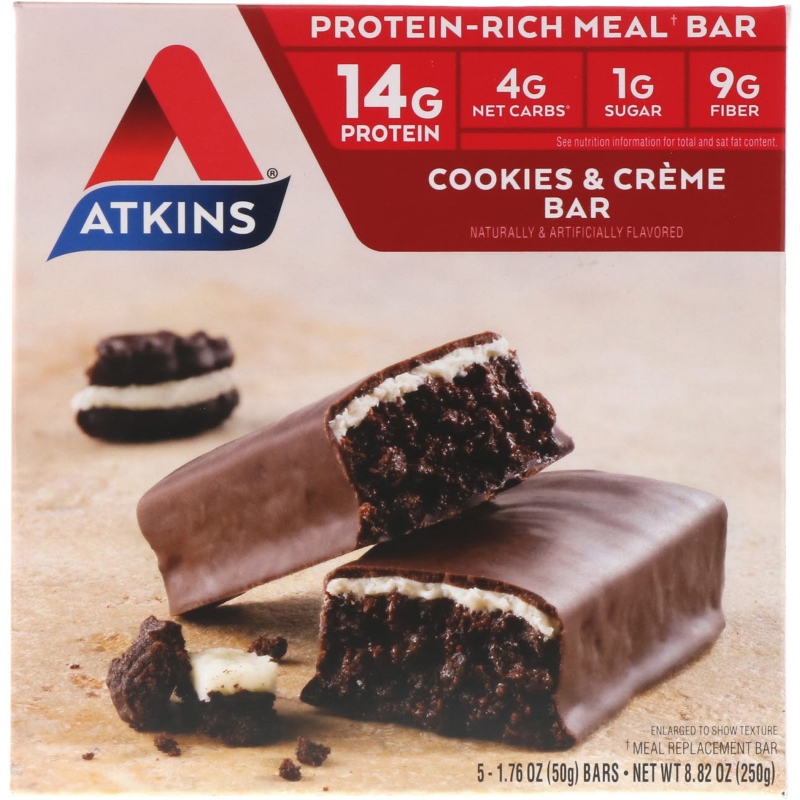 Atkins Батончики со вкусом печенья со сливками 5 шт.  17 унции ( 48 г) каждый