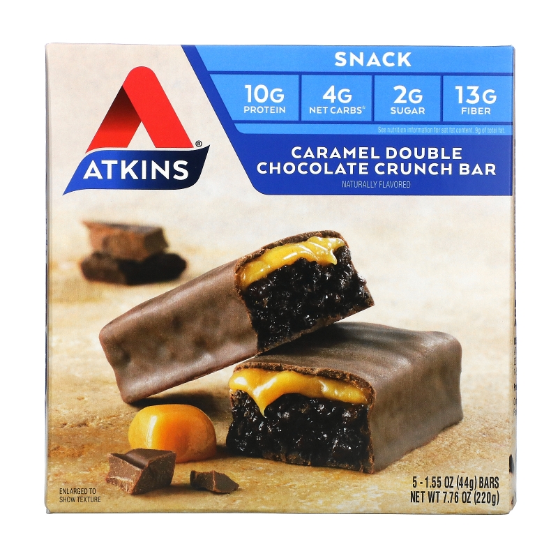 Atkins Advantage хрустящий батончик с карамелью и двойным шоколадом 5 батончиков 1.6 унции (44 г) каждый