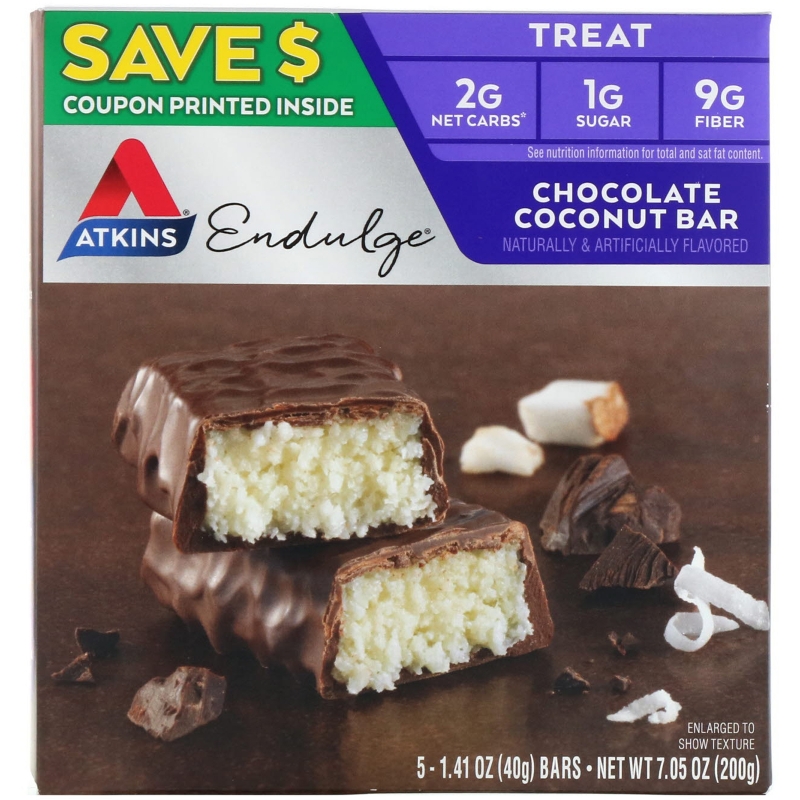 Atkins Endulge Шоколадные батончики с кокосом 5 батончиков каждый по 14 унции (40 г)