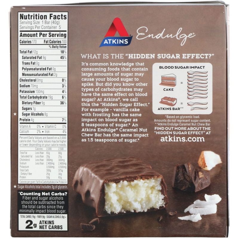 Atkins Endulge Шоколадные батончики с кокосом 5 батончиков каждый по 14 унции (40 г)
