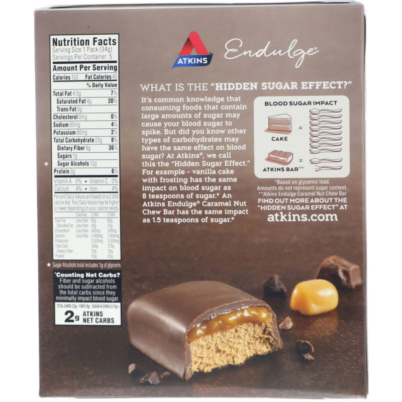 Atkins Endulge Шоколадные батончики с карамельным муссом 5 батончиков каждый по 12 унции (34 г)