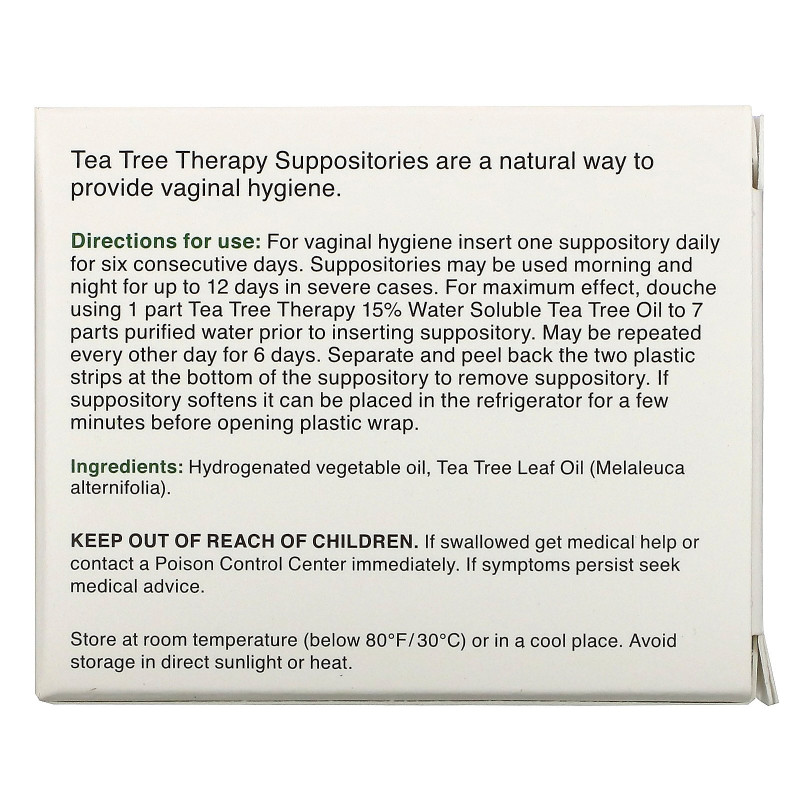Tea Tree Therapy Суппозитории с маслом чайного дерева для гигиены влагалища 6 Suppositories