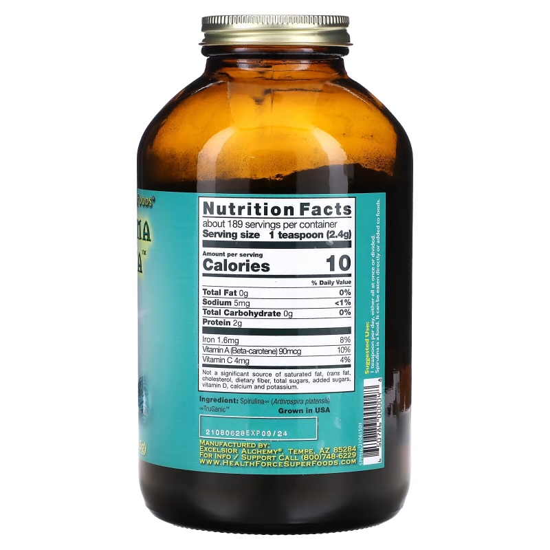 HealthForce Nutritionals Spirulina Manna Лучший в природе сухой белок 16 унций 1 фунт (453.5 г)
