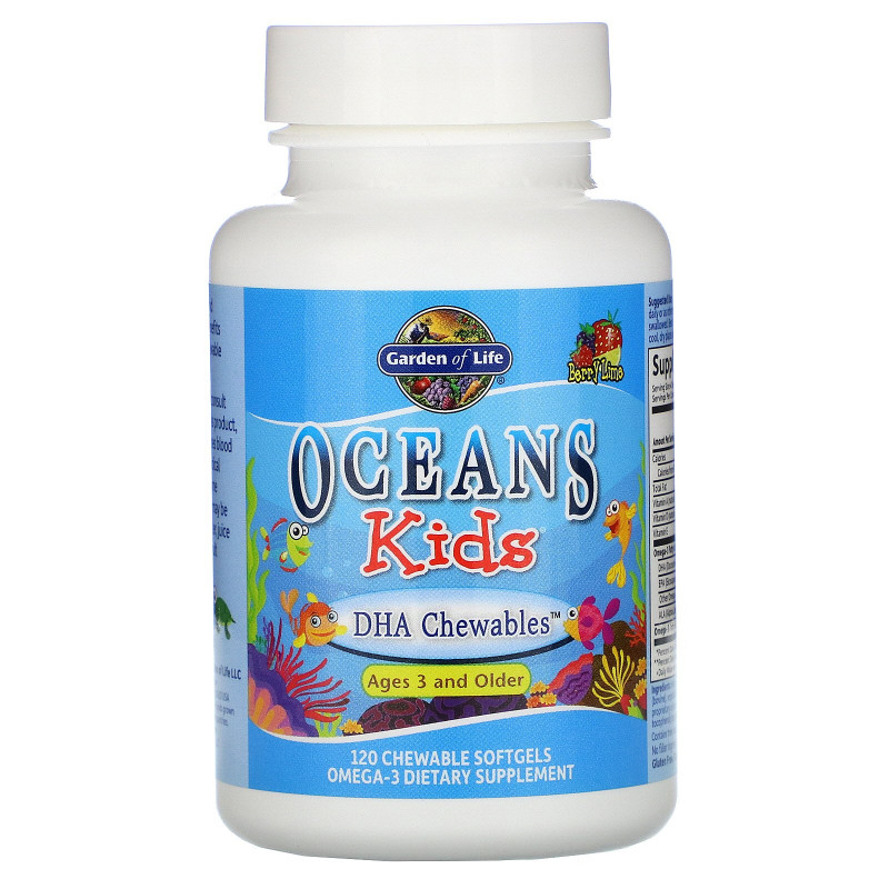 Garden of Life Oceans Kids DHA Chewables от трёх лет и старше с лаймом 120 жевательных таблеток