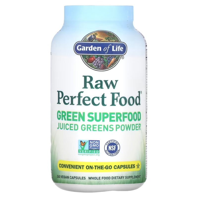 Garden of Life Perfect Food Raw Сырые зеленые суперпродукты 240 вегетарианских капсул UltraZorbe