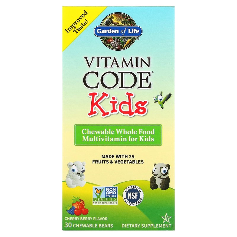 Garden of Life Vitamin Code жевательные цельнопищевые мультивитамины для детей со вкусом вишни 30 жевательных мишек