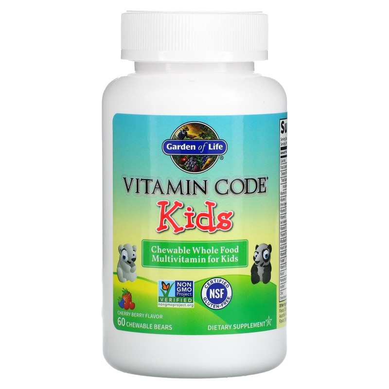 Garden of Life Витаминный код для детей Жевательные мультивитамины из цельных продуктов для детей Вишневый вкус 60 жевательных медведей