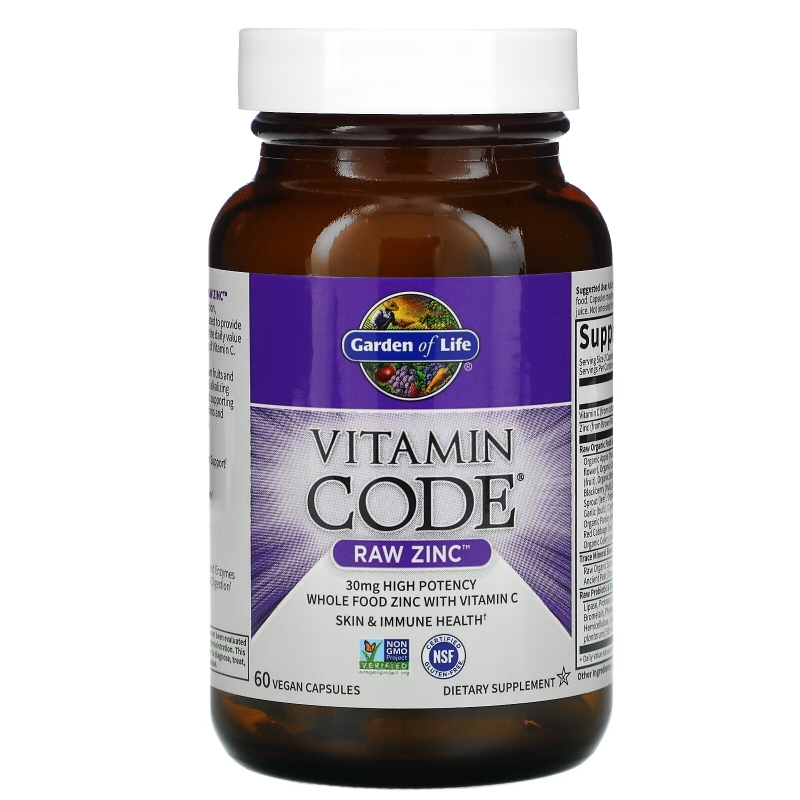 Garden of Life Витаминный код необработанный цинк 60 растительных капсул