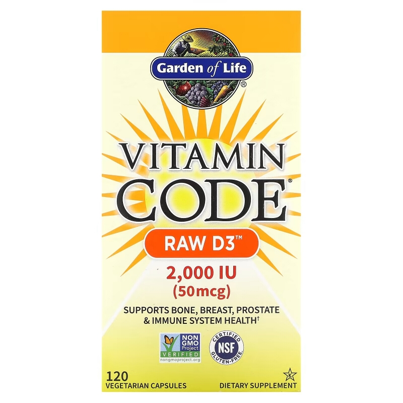 Garden of Life Vitamin Code необработанный витамин D3 2000 МЕ 120 капсул UltraZorbe