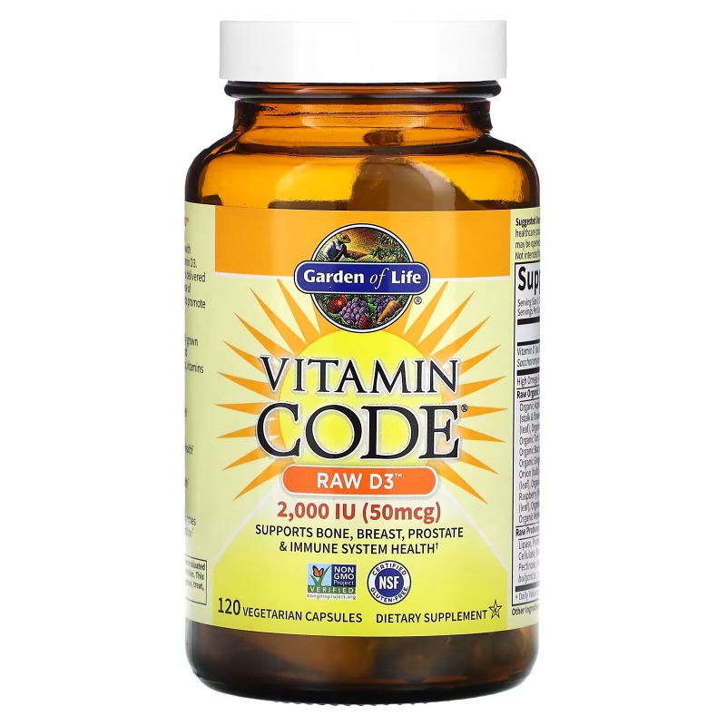 Garden of Life Vitamin Code необработанный витамин D3 2000 МЕ 120 капсул UltraZorbe