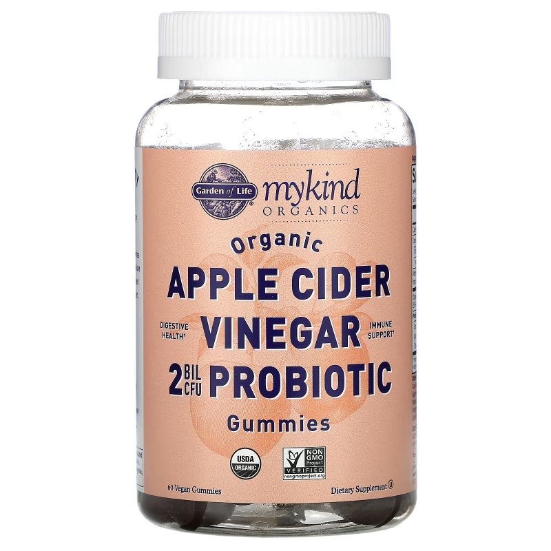 Garden of Life, MyKind Organics, Organic Apple Cider Vinegar Probiotic Gummies, 2 Bil CFU, 60 Vegan Gummies