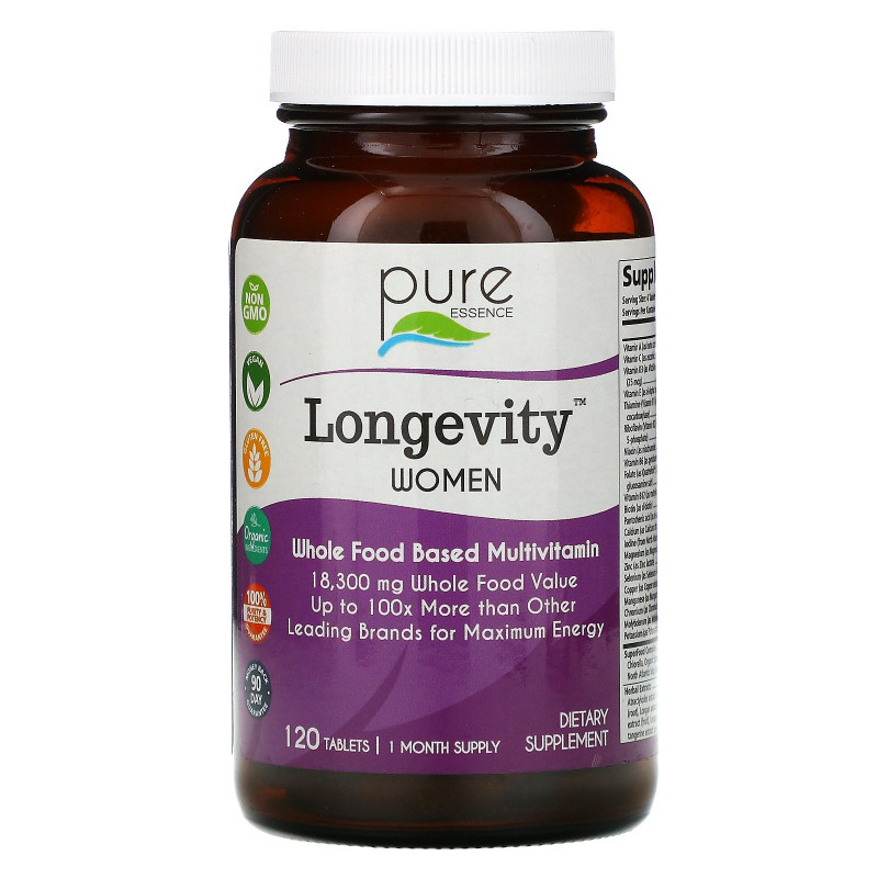 Pure Essence Longevity анти-возрастные мультивитамины для женщин 120 таблеток