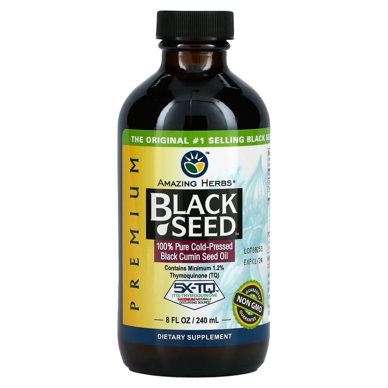 Amazing Herbs Black Seed высококачественное 100% чистое масло семян черного тмина холодного отжима 8 жидких унций (236 мл)
