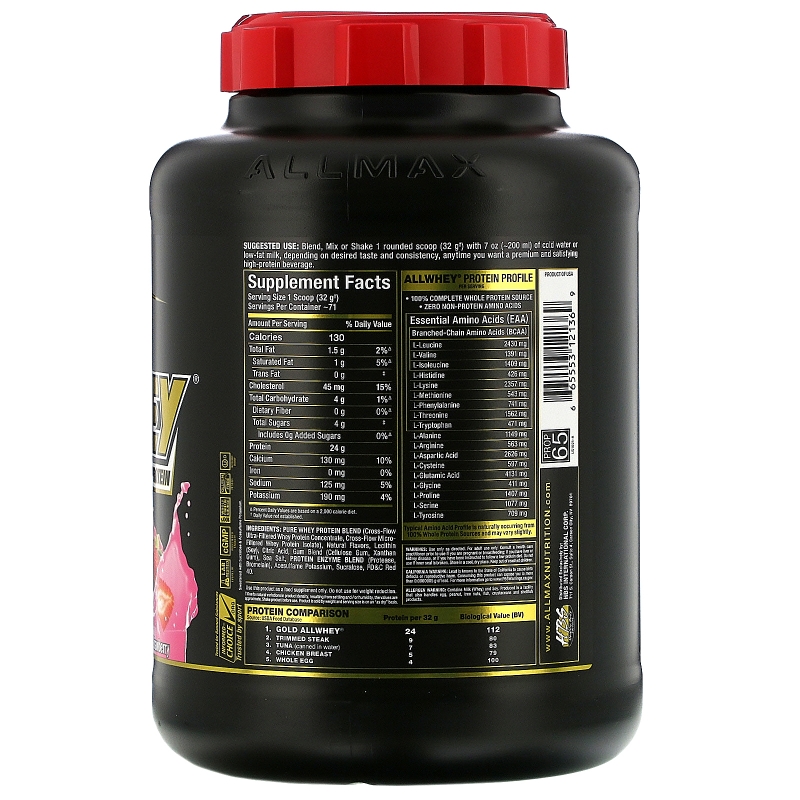 ALLMAX Nutrition, AllWhey Gold, Premium Isolate / Whey Protein Blend, Strawberry, 5 lbs. (2.27 kg)