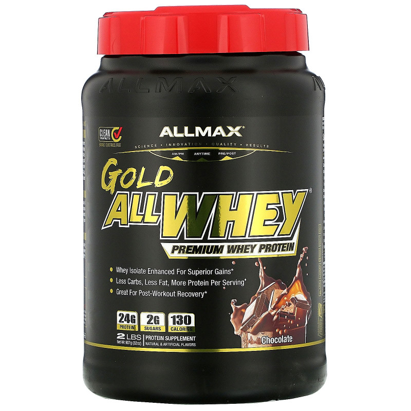 ALLMAX Nutrition, AllWhey Золото, Премиум Изолят / Смесь Сывороточного Протеина, Шоколад, 2 фунта (907 г)