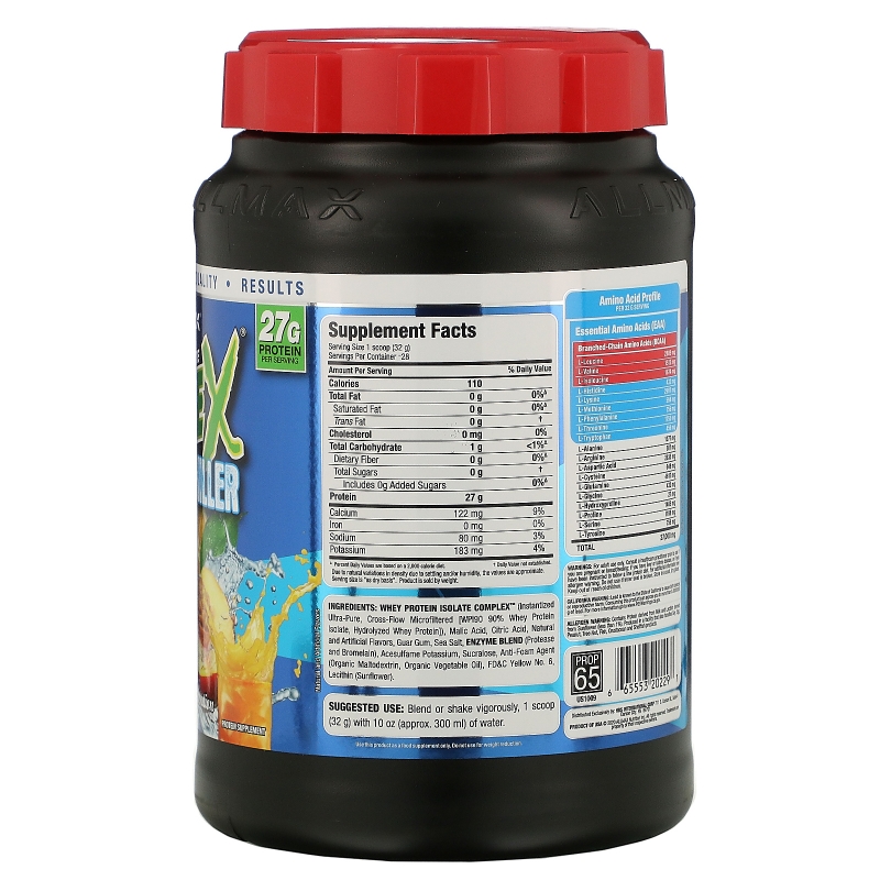 ALLMAX Nutrition, Изофлекс Охладитель, Изолят Сывороточного Протеина, Цитрусовые Персики, 2 фунта (907 г)
