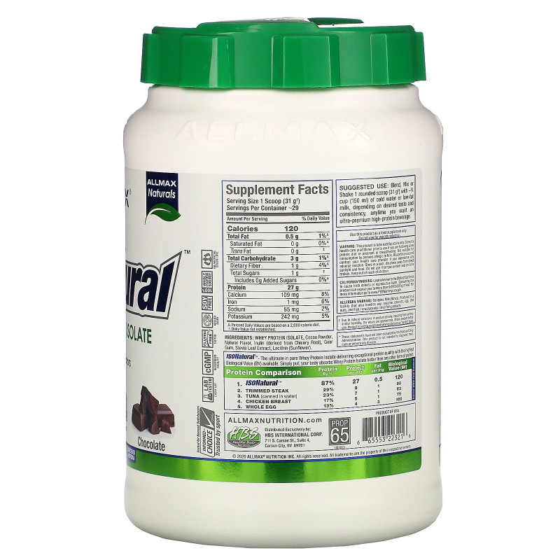 ALLMAX Nutrition, IsoNatural, Изолят Сывороточного Протеина, Шоколад, 32 унции (907 г)