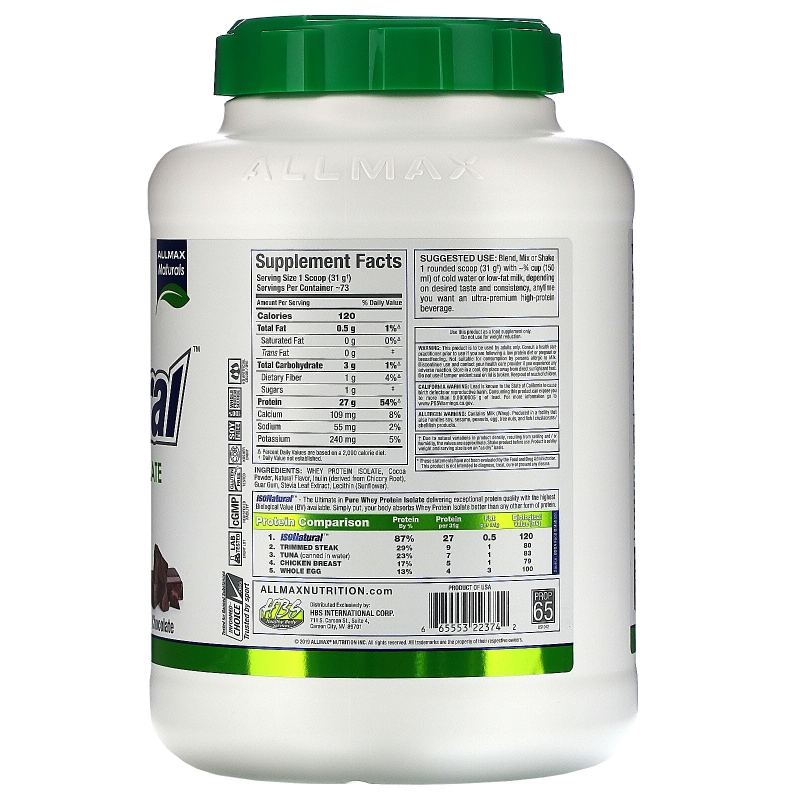 ALLMAX Nutrition, IsoNatural, Изолят Сывороточного Протеина, Шоколад, 80 унции (2.27 кг)