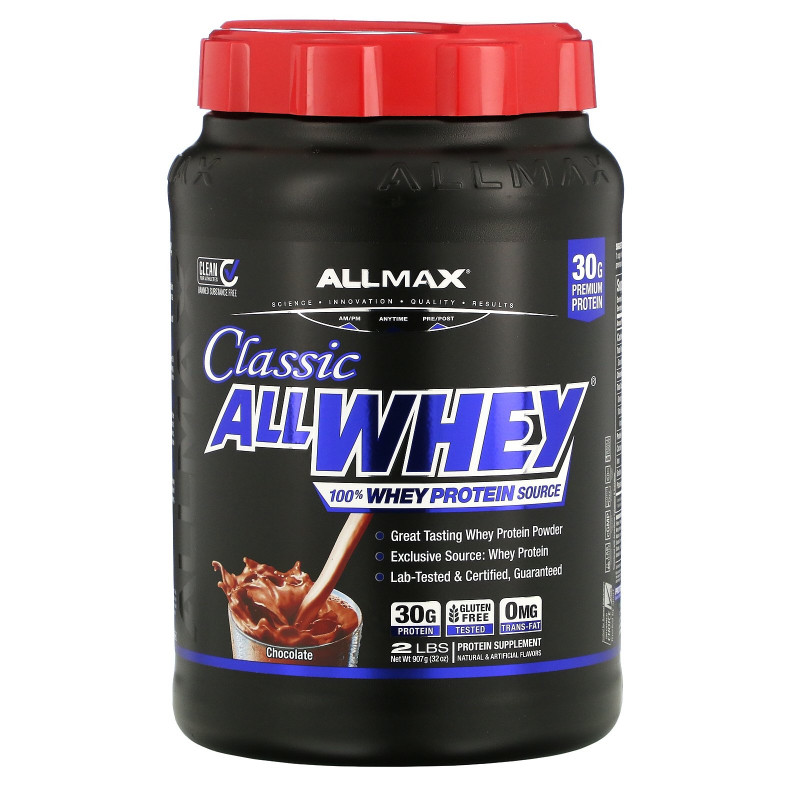 ALLMAX Nutrition, AllWhey Classic, Белковая Смесь с Изолятом Сывороточного Протеина, Шоколад, 2 фунта, ( 907 г)