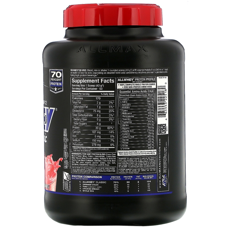 ALLMAX Nutrition, Классический Сывороточный Протеин, Смесь Чистого Сывороточного Протеина, Клубника, 5 фунтов (2.27 кг)