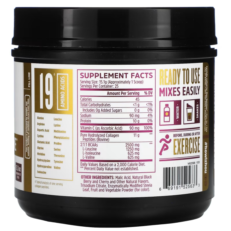 Zhou Nutrition, Collagen Active, Black Berry Cherry, 13.8 oz (378 g)