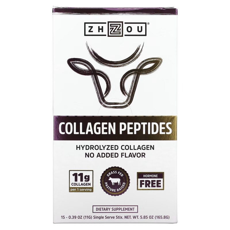 Zhou Nutrition, Collagen Peptides, Hydrolyzed Protein, Unflavored, 15 Stix, 0.39 oz (11 g) Each