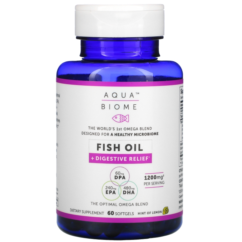 Enzymedica, Aqua Biome, рыбий жир + здоровье кишечника, лимонный вкус, 60 гелевых капсул