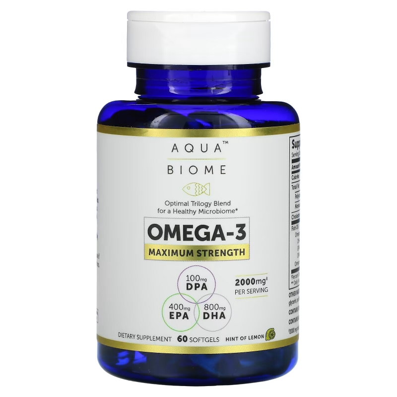 Enzymedica, Aqua Biome, рыбий жир, максимальная сила, лимонный вкус, 60 гелевых капсул