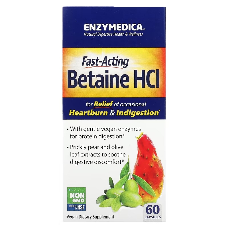 Enzymedica, Fast-Acting Betaine HCI, 60 Capsules