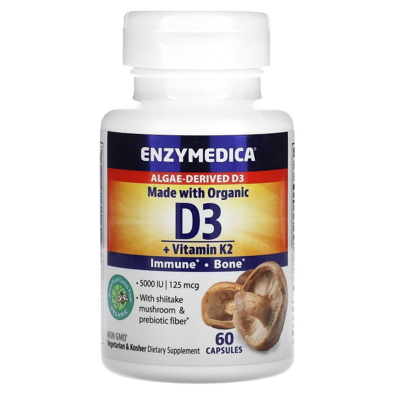 Enzymedica, Organic D3 + Vitamin K2, 60 Capsules
