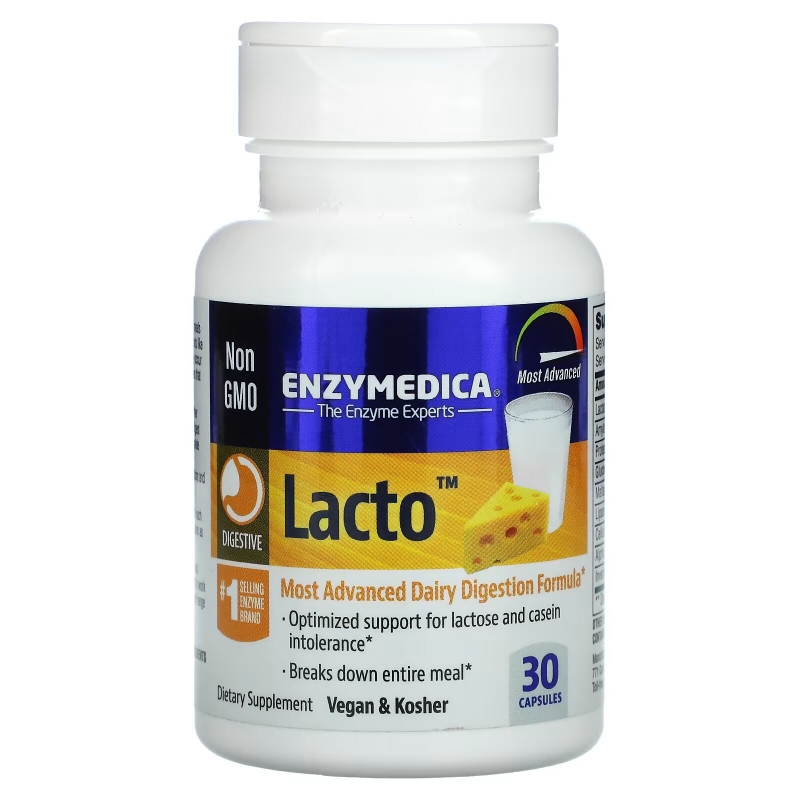 Enzymedica Lacto самая лучшая формула для усвоения молочных продуктов 30 капсул