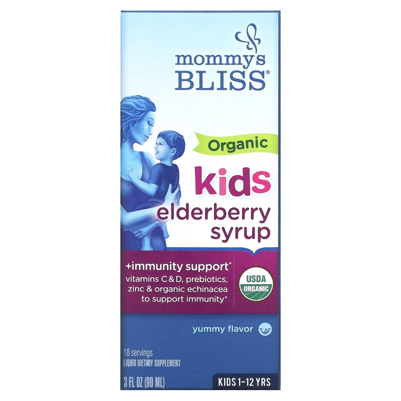 Mommy's Bliss, Kids, 1-12 Yrs, Organic Elderberry Syrup + Immunity Boost, 3 fl oz (90 ml)
