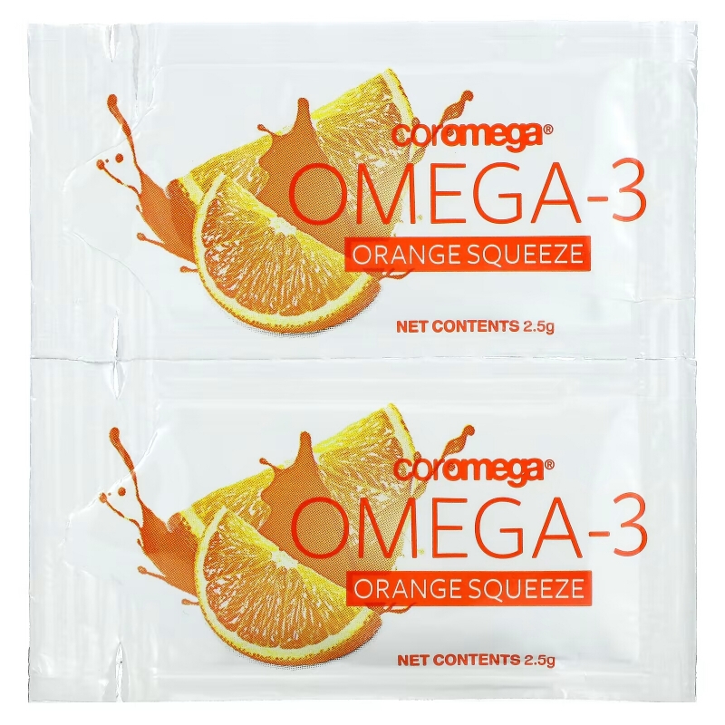Coromega Омега-3 Squeeze со вкусом апельсина 120 выжимающихся пакетиков по 2.5 г