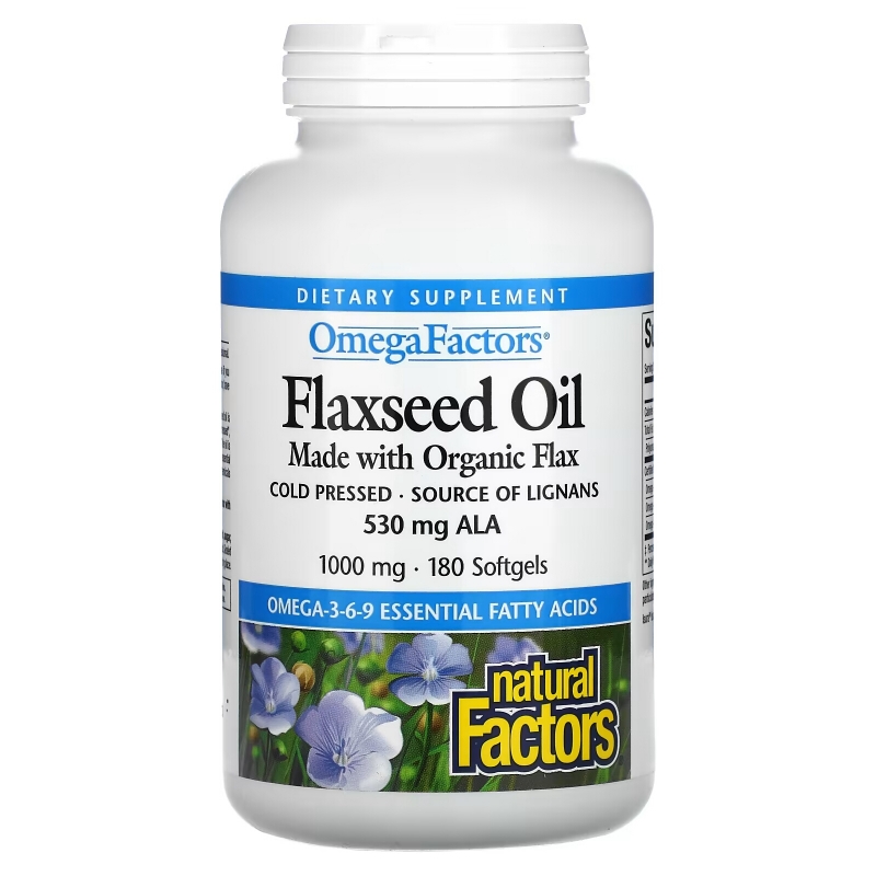 Natural Factors, OmegaFactors, Flaxseed Oil, 1,000 mg , 180 Softgels