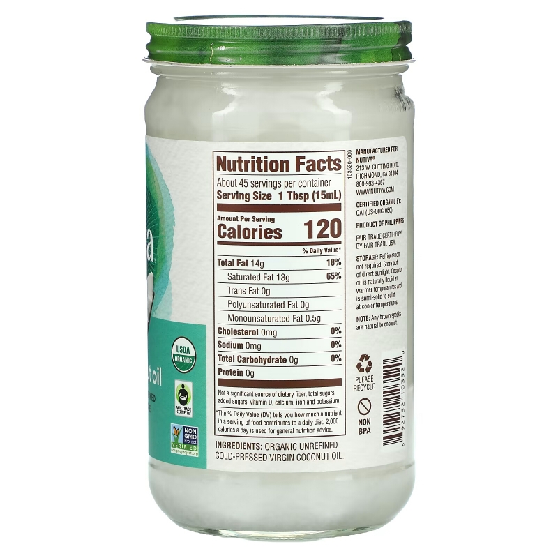 Nutiva, Organic Virgin Coconut Oil, 23 fl oz (680 ml)