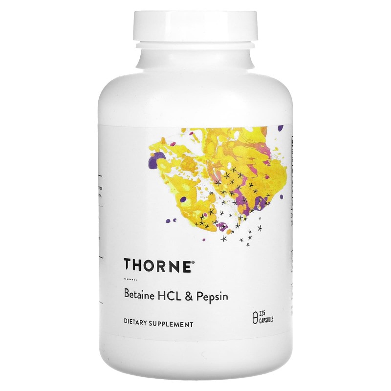 Thorne Research, Бетаин, соляная кислота и пепсин, 225 капсул