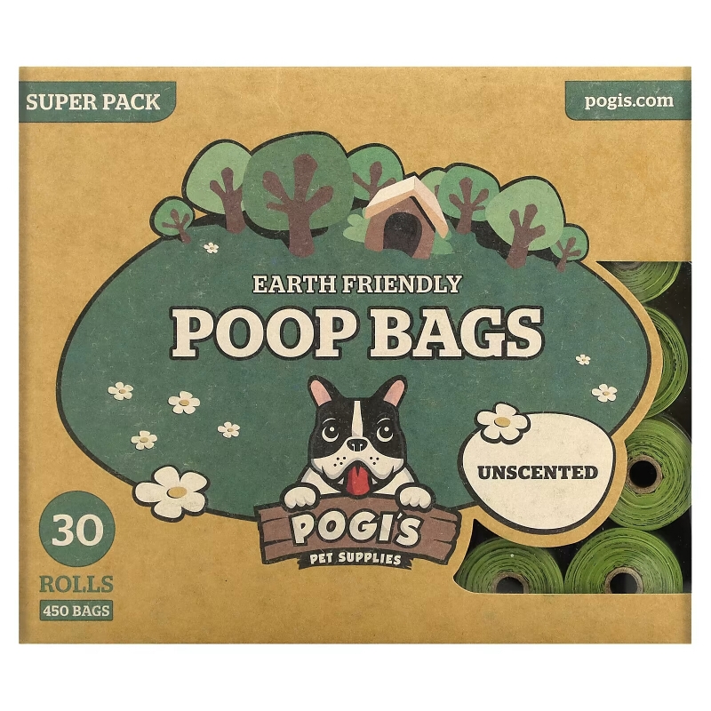 Pogi's Pet Supplies, Earth Friendly какашки, без запаха, 30 рулонов, 450 пакетиков
