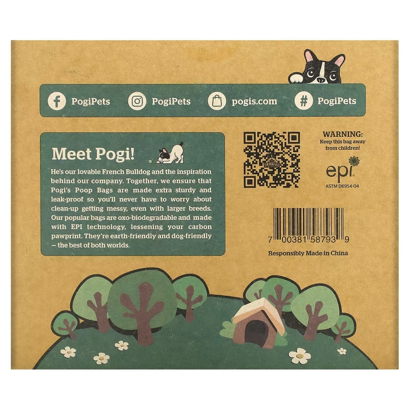 Pogi's Pet Supplies, Earth Friendly какашки, без запаха, 30 рулонов, 450 пакетиков