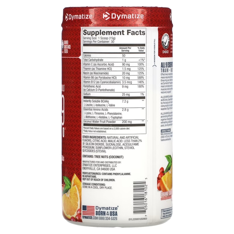 Dymatize Nutrition, All 9 Amino, апельсин и клюква, 15,87 унц. (450 г)