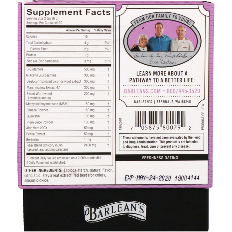 Barlean's, Ремонт кишечника, вкус ягод, 180 г (6,35 унции)