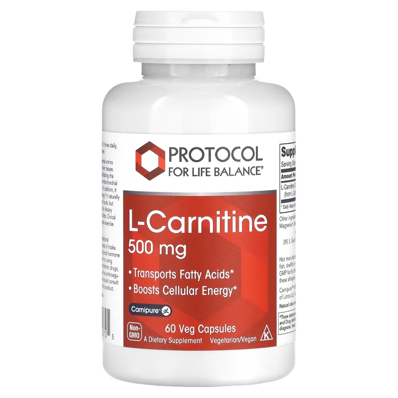 Protocol for Life Balance, L-Carnitine, 500 mg, 60 Veg Capsules