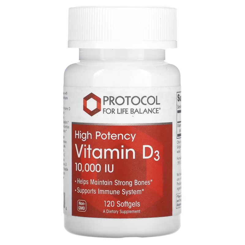 Protocol for Life Balance, Витамин D-3, 10 000 ИЕ, 120 мягких капсул