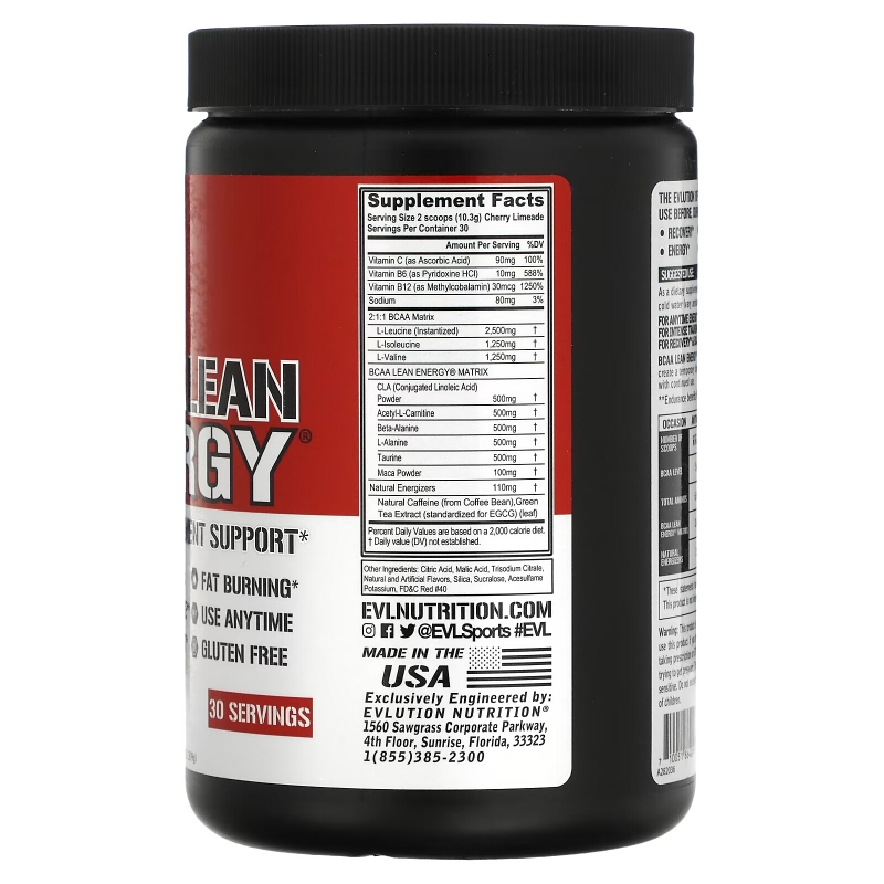 EVLution Nutrition, BCAA LEAN ENERGY, Weight Management Support, Cherry Limeade, 10.90 oz (309 g)