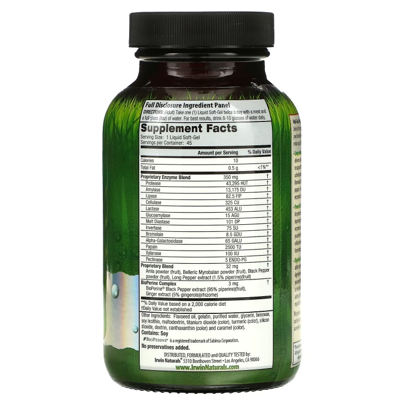 Irwin Naturals Полнофункциональные ежедневные пищеварительные ферменты 45 Жидкие мягкие капсулы