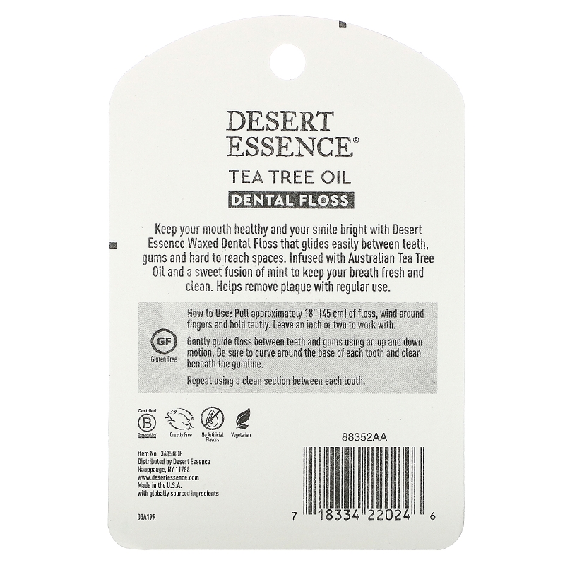 Desert Essence Зубная нить с маслом чайного дерева с восковым покрытием 50 ярдов (457 м)