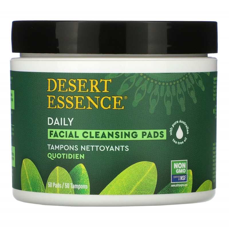 Desert Essence Чистящие ватные диски для лица Natural Tea Tree Oil, бережно очищают и питают кожу, Оригинальный продукт 50 дисков